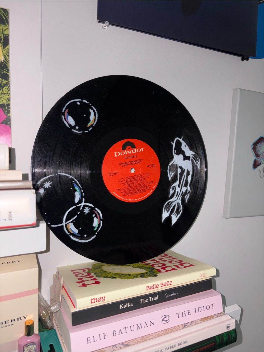 Polydor Black Vinyl Wall Art with White Fish & Bubble Accents